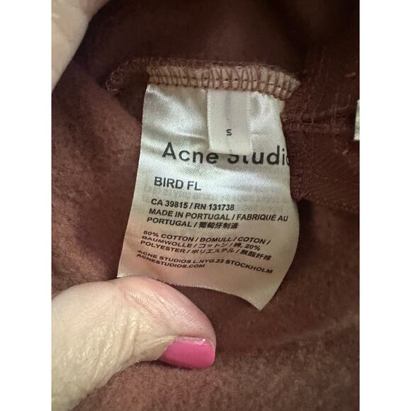 ACNE STUDIOS Dusty Pink Clay Bird Fl Fleece Side-Zip Boxy Sweatshirt Top - Sz S - Picture 5 of 5